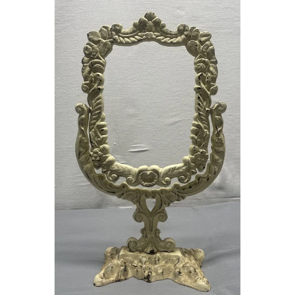Vintage Cast Iron Mirror/Picture Frame Vanity Tabletop Pedestal Victorian Ornate